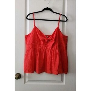 LOFT Women's Blouse top spaghetti strap knot tie cropped red baby‎ doll Size XL